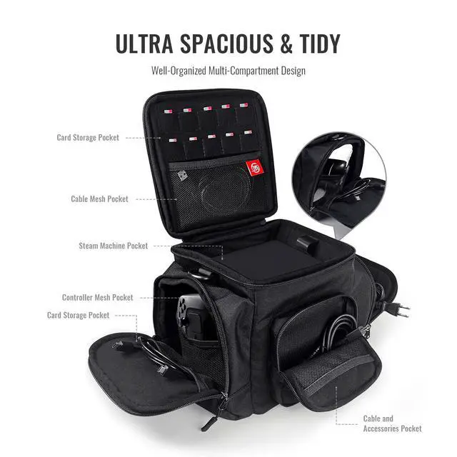 Alt view image 3 of 7 - Carrying Case for Steam Machine with Detachable Shoulder Strap,Large Capacity, Travel Bag Multiple Storage Pockets for Steam Controllers, Games, Cables, Portable Hard Disk and Other Accessories
