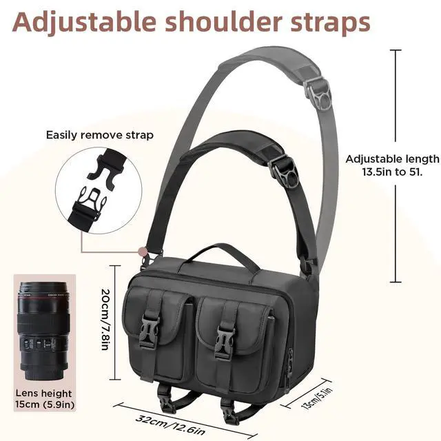 Alt view image 4 of 6 - Camera Sling Bag,DSLR Camera Bag with Tripod Holder,Waterproof Camera Shoulder Crossbody Bag for Photographers (Black)
