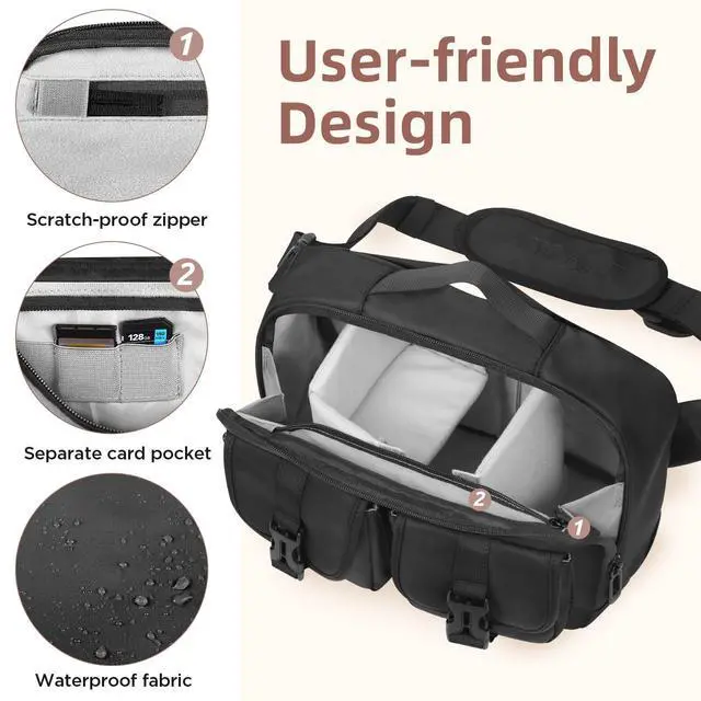 Alt view image 3 of 6 - Camera Sling Bag,DSLR Camera Bag with Tripod Holder,Waterproof Camera Shoulder Crossbody Bag for Photographers (Black)
