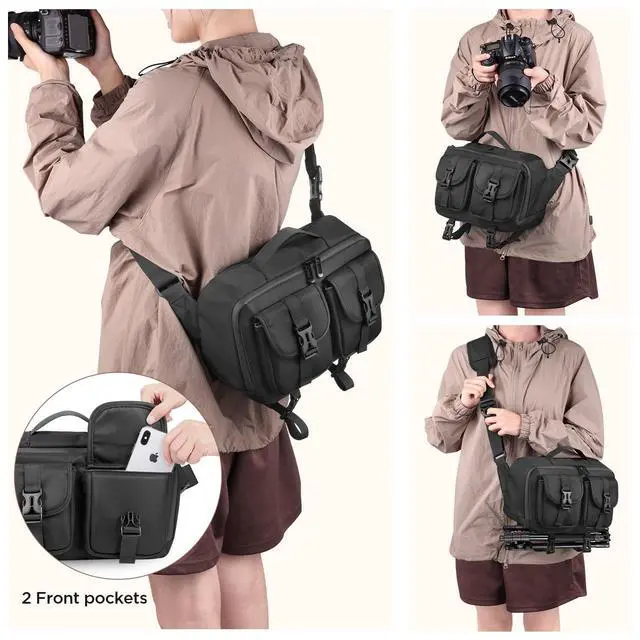 Alt view image 6 of 6 - Camera Sling Bag,DSLR Camera Bag with Tripod Holder,Waterproof Camera Shoulder Crossbody Bag for Photographers (Black)