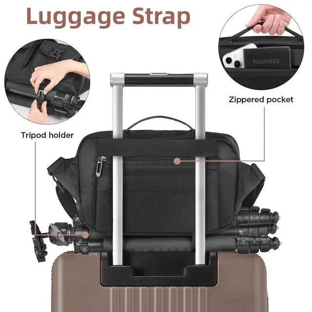 Alt view image 5 of 6 - Camera Sling Bag,DSLR Camera Bag with Tripod Holder,Waterproof Camera Shoulder Crossbody Bag for Photographers (Black)