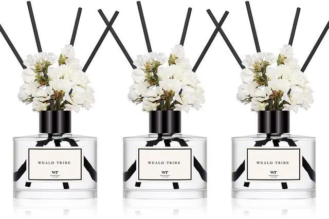 Main image of Real Flower Reed Diffuser Set of 3 for Bathroom Air Fresheners, Oil Defusers | Fresh Linen/Ocean/Eucalyptus & Mint Scent(1.7 fl oz Each Pack) Home Fragrance with 12 Stick | Shelf Decor