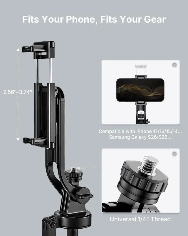 Alt view image 5 of 7 - 4-Leg Phone Tripod, 71-inch Selfie Stick for iPhone & Android