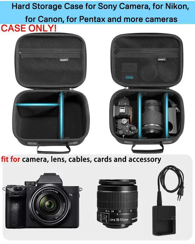 Alt view image 2 of 7 - Hard Case Compatible with Sony Alpha 7 II III IV/7R V Camera, for Nikon, for Canon, for Pentax and More. Mesh Pocket for Charger, Cables, Cards and Accessories. (case only) - Black
