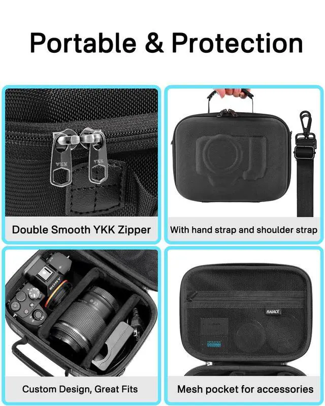 Alt view image 3 of 7 - Hard Case Compatible with Sony Alpha 7 II III IV/7R V Camera, for Nikon, for Canon, for Pentax and More. Mesh Pocket for Charger, Cables, Cards and Accessories. (case only) - Black
