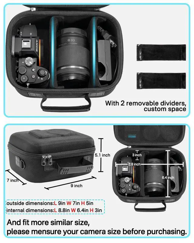 Alt view image 4 of 7 - Hard Case Compatible with Sony Alpha 7 II III IV/7R V Camera, for Nikon, for Canon, for Pentax and More. Mesh Pocket for Charger, Cables, Cards and Accessories. (case only) - Black
