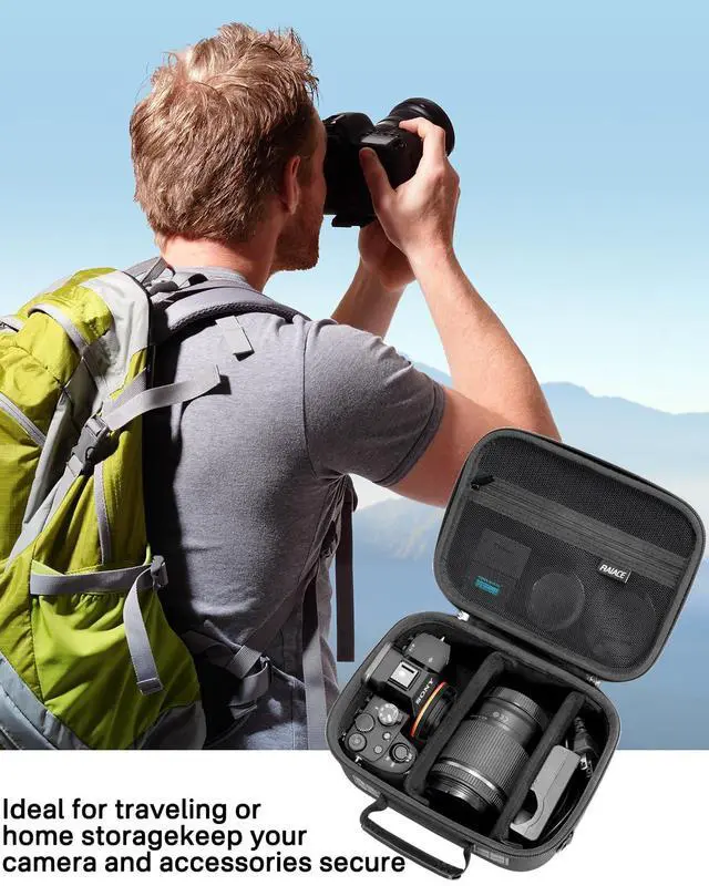 Alt view image 7 of 7 - Hard Case Compatible with Sony Alpha 7 II III IV/7R V Camera, for Nikon, for Canon, for Pentax and More. Mesh Pocket for Charger, Cables, Cards and Accessories. (case only) - Black