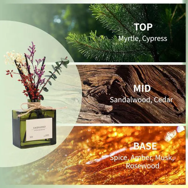 Alt view image 2 of 7 - Reed Diffuser, 6.09 oz Earthy Sandalwood Scent Diffuser with Sticks & Dried Flowers, 120 Days Long Lasting diffusers for Home, Elegant Fragrance for Bathroom Bedroom Office Decor Air Fresh