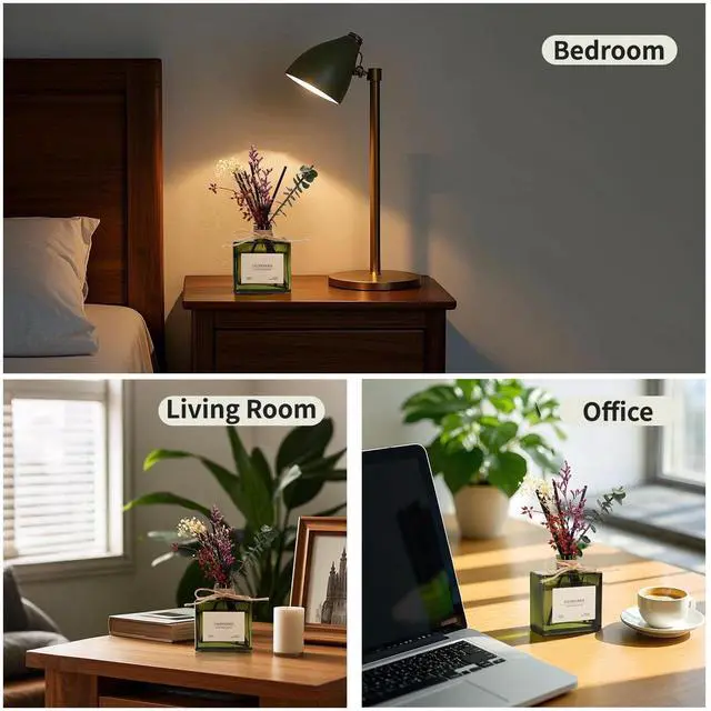 Alt view image 7 of 7 - Reed Diffuser, 6.09 oz Earthy Sandalwood Scent Diffuser with Sticks & Dried Flowers, 120 Days Long Lasting diffusers for Home, Elegant Fragrance for Bathroom Bedroom Office Decor Air Fresh