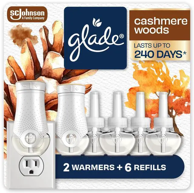 Main image of PlugIns Air Freshener Starter Kit, Scented and Essential Oils for Home and Bathroom, Cashmere Woods, 4.02 Fl Oz, 2 Warmers and 6 Refills