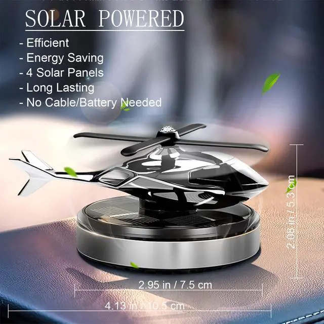 Alt view image 2 of 7 - Car Air Freshener, Helicopter Solar Powered Al Alloy Diffuser, Home & Car Interior Décor | Silver