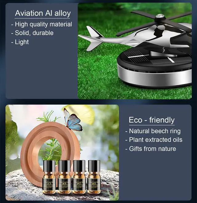 Alt view image 3 of 7 - Car Air Freshener, Helicopter Solar Powered Al Alloy Diffuser, Home & Car Interior Décor | Silver