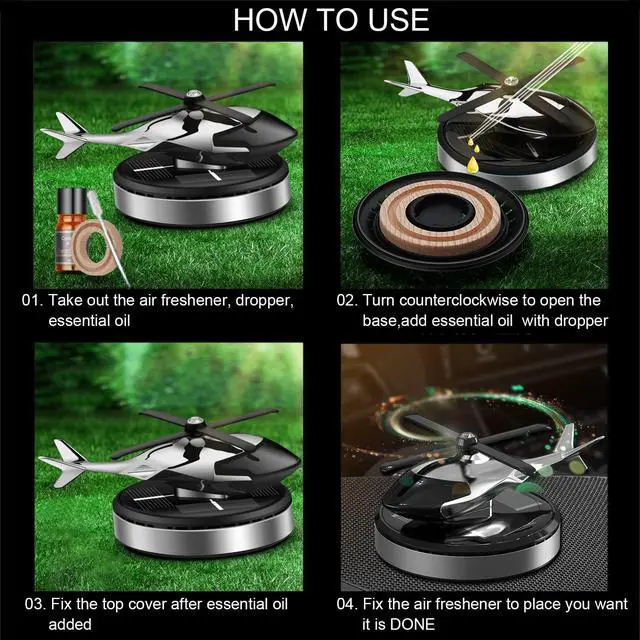 Alt view image 7 of 7 - Car Air Freshener, Helicopter Solar Powered Al Alloy Diffuser, Home & Car Interior Décor | Silver
