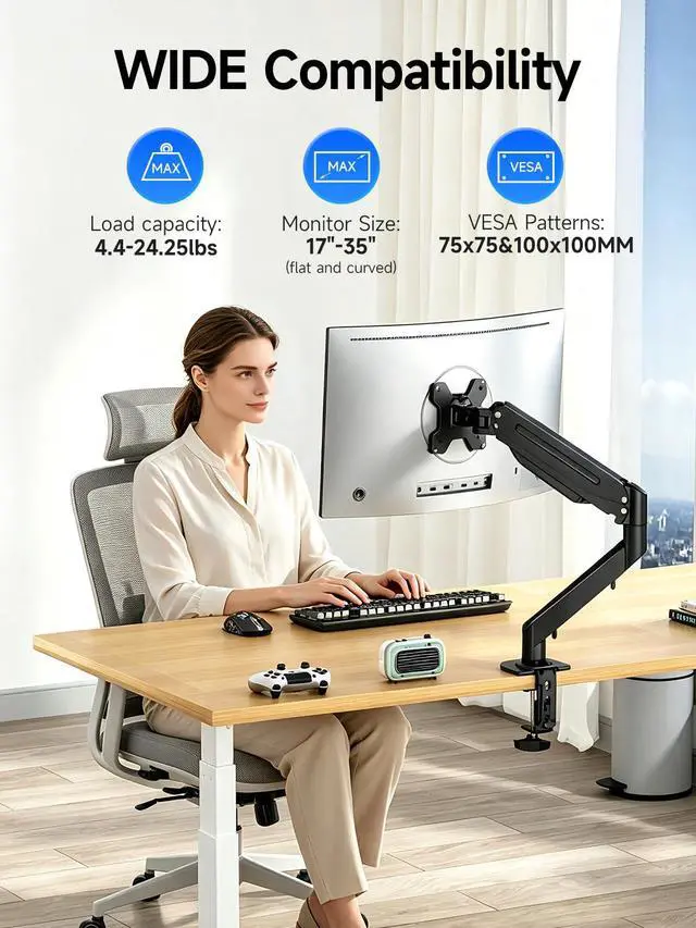 Alt view image 2 of 7 - Single Monitor Arm Fully Adjustable for 17-34-35 Inch Screens
