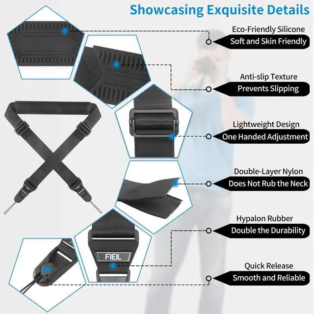Alt view image 2 of 7 - Camera Strap with Quick Release Plate, Universal Camera Strap with Quick Release and Connection, Smooth and sturdy, Equipped with Comfortable Silicone Shoulder Pad, Strap Width 1.5''(3.8cm)