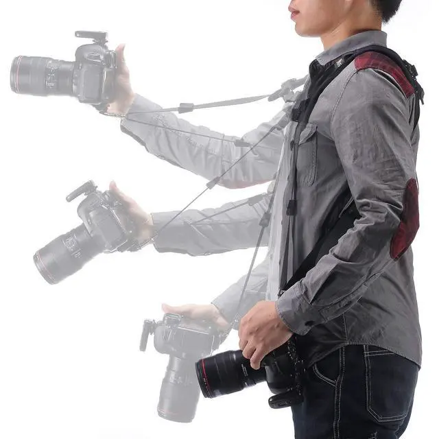 Alt view image 3 of 6 - Double Shoulder Camera Strap Harness Quick Release Adjustable Dual Camera Tether Strap for DSLR SLR Camera (focus)