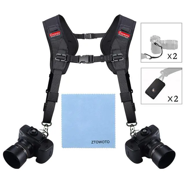 Alt view image 5 of 6 - Double Shoulder Camera Strap Harness Quick Release Adjustable Dual Camera Tether Strap for DSLR SLR Camera (focus)