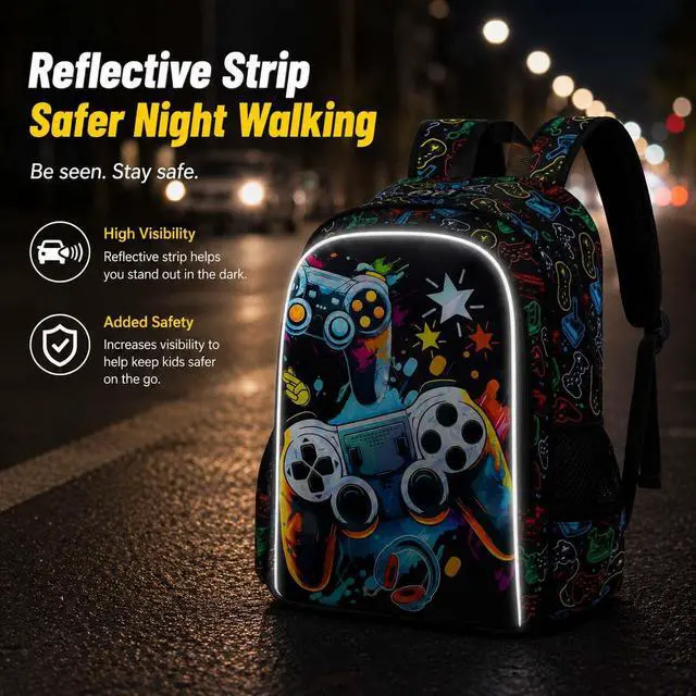 Alt view image 2 of 7 - 3PCS Boys Backpack, 16" Game Kids Bookbag and Lunch Box, Water Resistant Preschool Backpacks for Elementary Students
