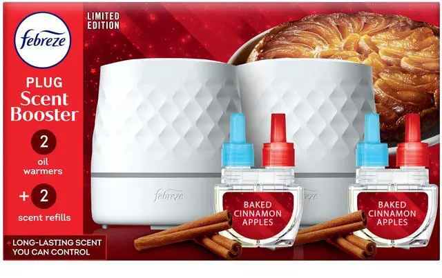 Main image of Plug Scent Booster Starter Kit, Oil Diffuser, Air Freshener Plug in, Continuous Scent, 2 Devices + 2 Baked Cinnamon Apple Refill