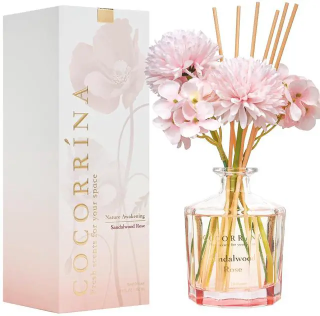 Main image of Reed Diffuser - Sandalwood Rose 8.5 Fl.oz Flower Reed Diffuser Set with 8 Sticks, Home Fragrance Reed Diffuser for Home Bedroom Office Bathroom Shelf Decor (Master Collection)