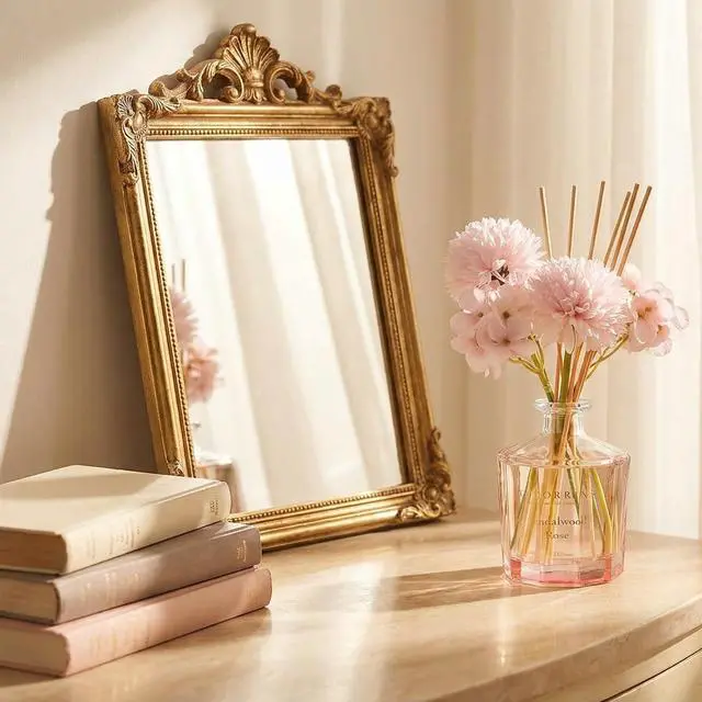 Alt view image 2 of 7 - Reed Diffuser - Sandalwood Rose 8.5 Fl.oz Flower Reed Diffuser Set with 8 Sticks, Home Fragrance Reed Diffuser for Home Bedroom Office Bathroom Shelf Decor (Master Collection)