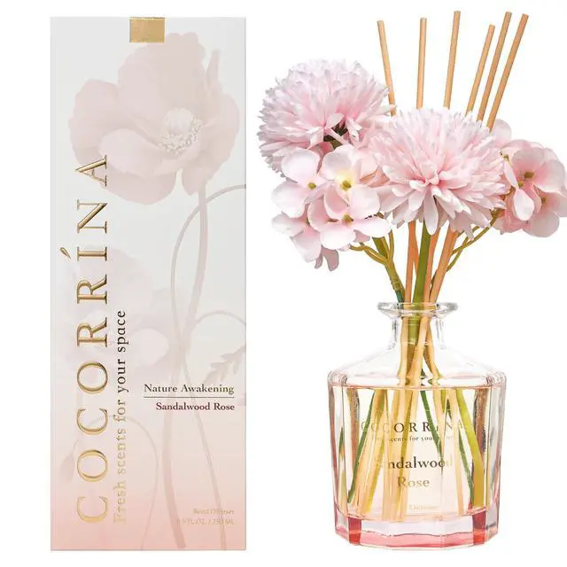 Alt view image 7 of 7 - Reed Diffuser - Sandalwood Rose 8.5 Fl.oz Flower Reed Diffuser Set with 8 Sticks, Home Fragrance Reed Diffuser for Home Bedroom Office Bathroom Shelf Decor (Master Collection)