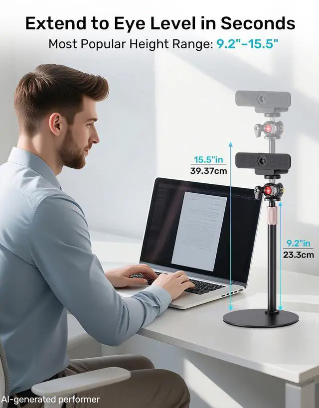Alt view image 2 of 7 - Webcam Tripod Stand for Desk, Small Base, 360° Ballhead, Height Adjustable