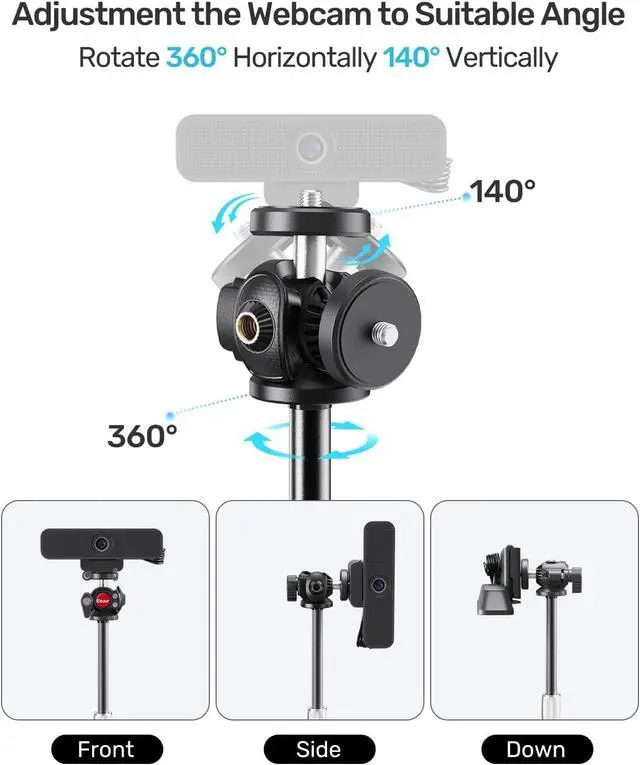 Alt view image 6 of 7 - Webcam Tripod Stand for Desk, Small Base, 360° Ballhead, Height Adjustable