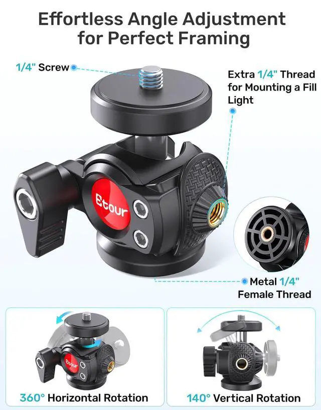 Alt view image 5 of 7 - Webcam Tripod Stand for Desk, Small Base, 360° Ballhead, Height Adjustable