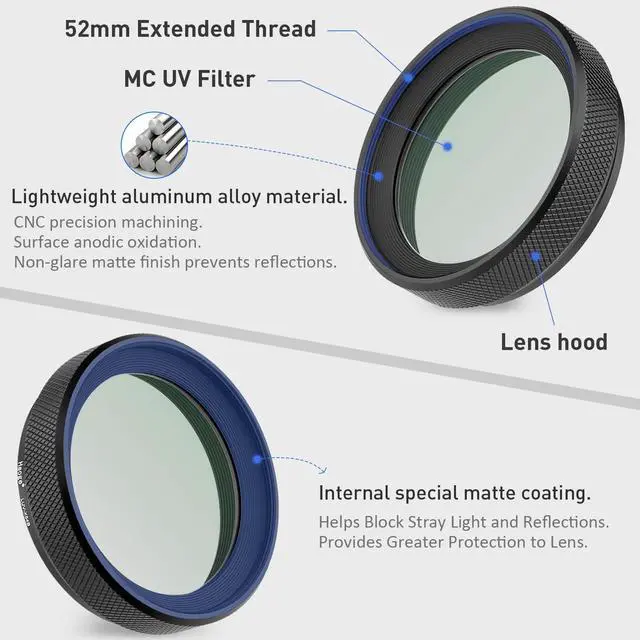 Alt view image 7 of 7 - LUV-X54B Metal Lens Hood with MC UV Protection Multicoated Ultraviolet Lens Filter for Fujifilm X100VI Fuji X100V Camera Black