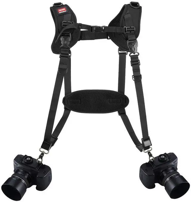 Main image of Quick Release Dual Camera Harness With Camera Safety Tether Double Shoulder Camera Strap for 2 Cameras Adjustable Length, Camera Straps for Photographers Camera Belt for DSLR SLR Camera (Style-A)