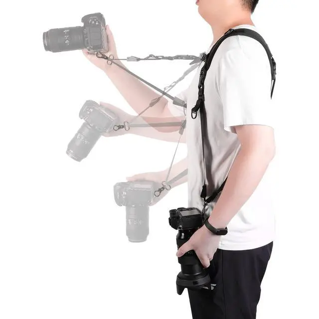 Alt view image 4 of 7 - Quick Release Dual Camera Harness With Camera Safety Tether Double Shoulder Camera Strap for 2 Cameras Adjustable Length, Camera Straps for Photographers Camera Belt for DSLR SLR Camera (Style-A)