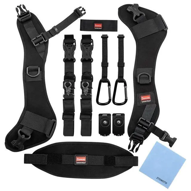 Alt view image 3 of 7 - Camera Strap Double Shoulder Camera Strap Harness Quick Release Adjustable Dual Camera Tether Strap with Safety Tether and Lens Cleaning Cloth for DSLR SLR Camera