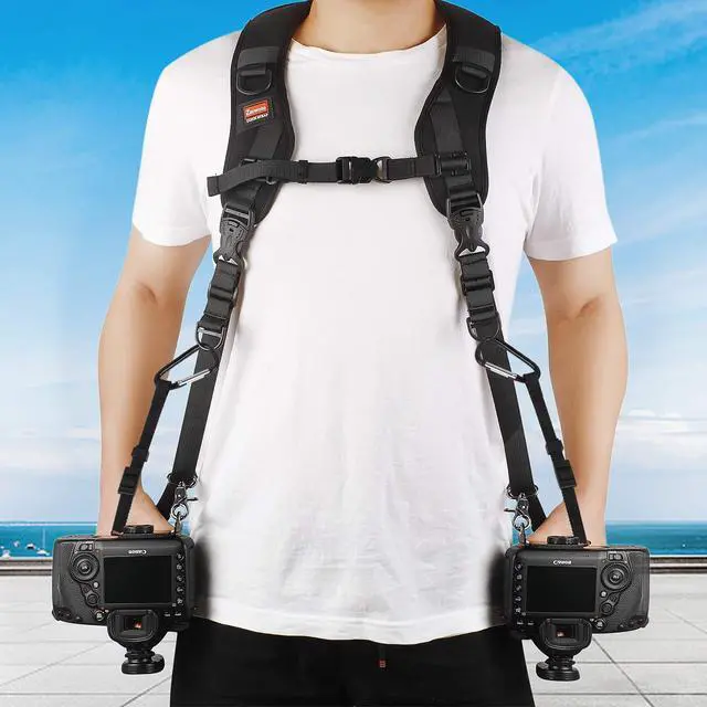 Alt view image 7 of 7 - Camera Strap Double Shoulder Camera Strap Harness Quick Release Adjustable Dual Camera Tether Strap with Safety Tether and Lens Cleaning Cloth for DSLR SLR Camera