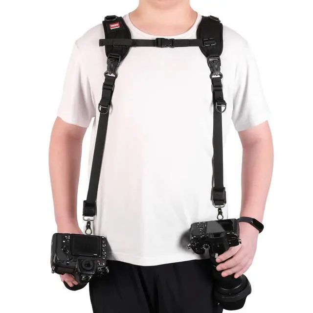 Alt view image 2 of 7 - Quick Release Dual Camera Harness With Camera Safety Tether Double Shoulder Camera Strap for 2 Cameras Adjustable Length, Camera Straps for Photographers Camera Belt for DSLR SLR Camera (Style-A)