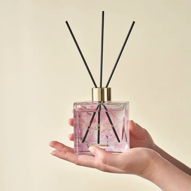 Alt view image 4 of 6 - Reed Diffuser Set of 3-3 Pack/ 3.04 Fl.oz Diffuser with 24 Sticks Warm Vanilla/Cherry Blossom/Lavender Thyme Reed Diffuser for Home Bathroom Office Shelf Decor
