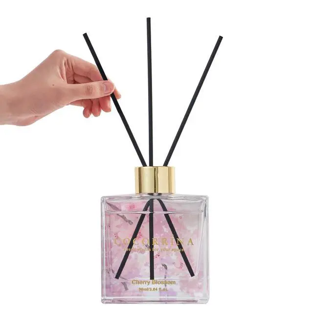Alt view image 6 of 6 - Reed Diffuser Set of 3-3 Pack/ 3.04 Fl.oz Diffuser with 24 Sticks Warm Vanilla/Cherry Blossom/Lavender Thyme Reed Diffuser for Home Bathroom Office Shelf Decor