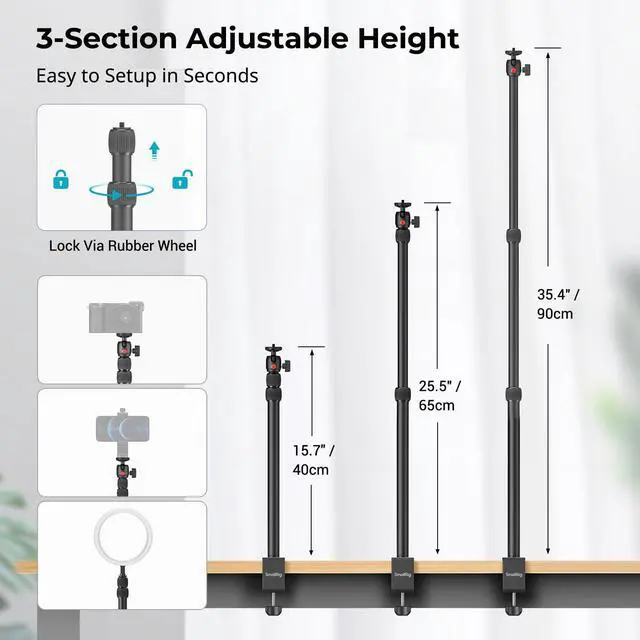 Alt view image 3 of 7 - Camera Mount C Stand, 15"-35" Adjustable Desk Clamp Table Tripod