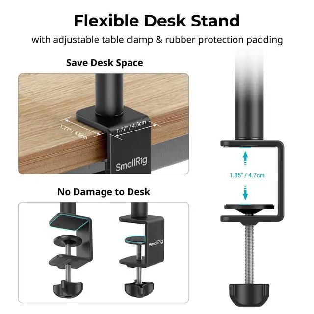 Alt view image 5 of 7 - Camera Mount C Stand, 15"-35" Adjustable Desk Clamp Table Tripod