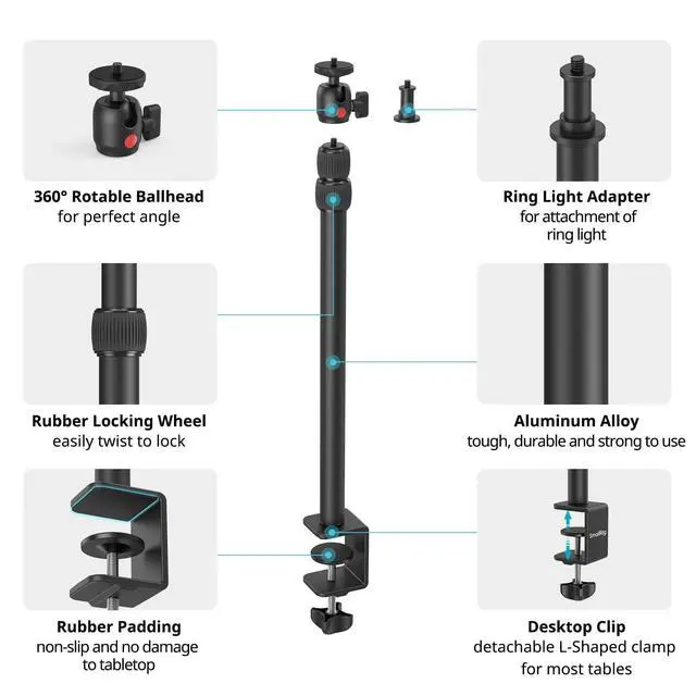Alt view image 7 of 7 - Camera Mount C Stand, 15"-35" Adjustable Desk Clamp Table Tripod