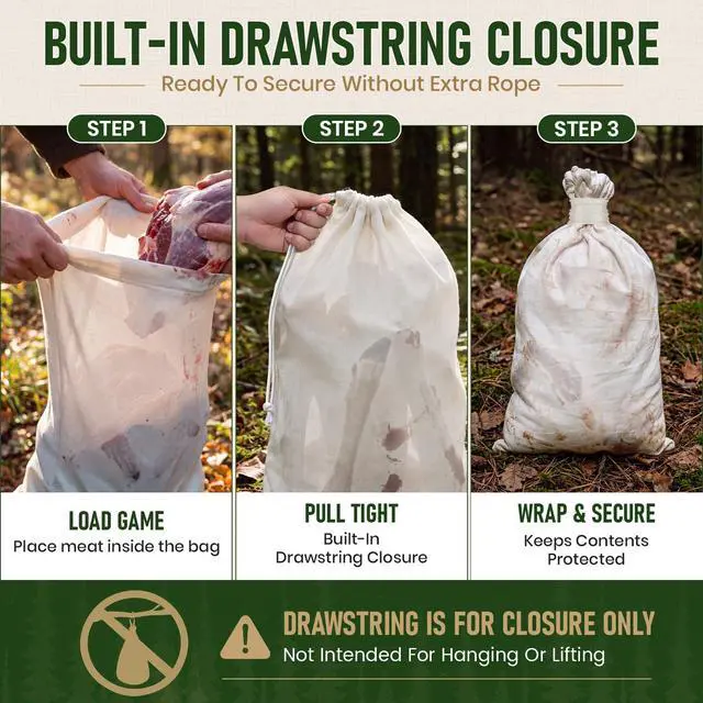 Alt view image 6 of 7 - Bags Elk, 48in Hunting Meat Bags, 5-Pack Rolled Quarter Bag For Deer