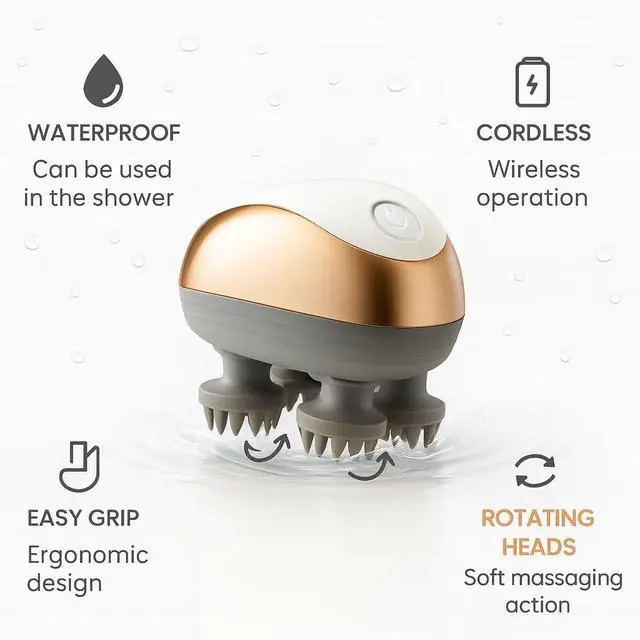 Alt view image 3 of 7 - Electric Scalp Massager for Hair Growth & Stress Relief Gift for Women, Men, Parents & Pets Cordless Waterproof Head Massager with 96 Kneading Nodes (White)
