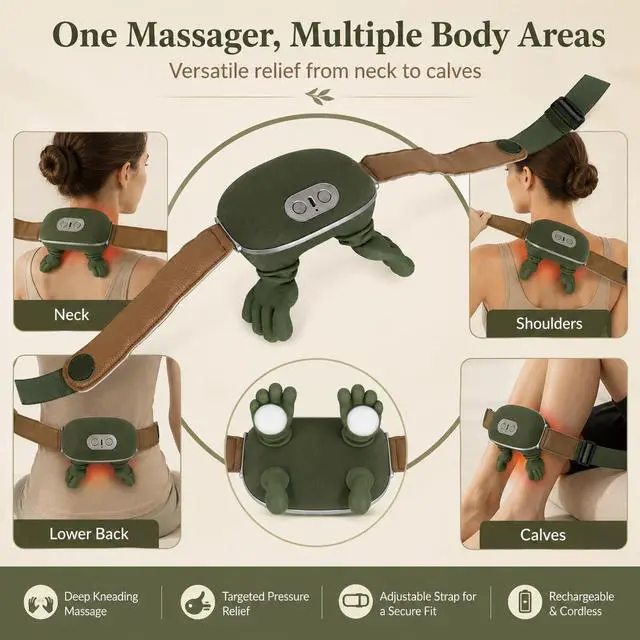 Alt view image 3 of 6 - Simulation Hand Neck Massager, Portable Electric Shiatsu Shoulder Massage Device with Heat, 4D Wireless Deep Tissue Relief, Relax Muscles & Relieve Arm&Leg Fatigue After Exercising,massage,mother Gift