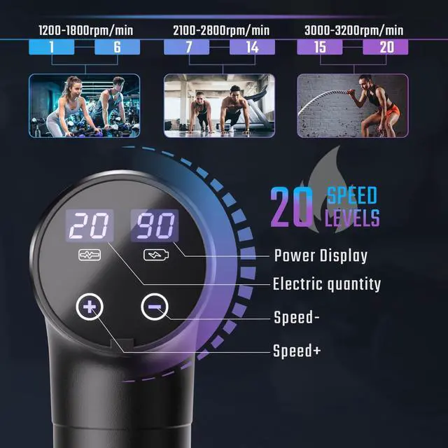 Alt view image 3 of 7 - Massage Gun, Muscle Massage Gun Deep Tissue Back Massager for Pain Relief, 20 Speeds Handheld Electric Massager Tool with Silent Brushless Motor, Suitable for Gym Office Home Travel