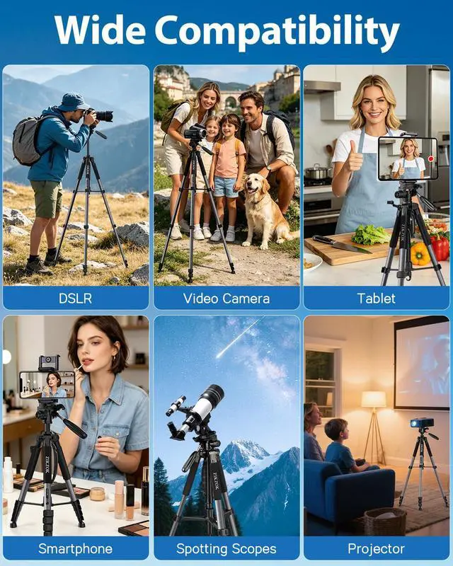 Alt view image 2 of 7 - 75" Camera Tripod Stand, Heavy Duty with Remote for DSLR iPad iPhone