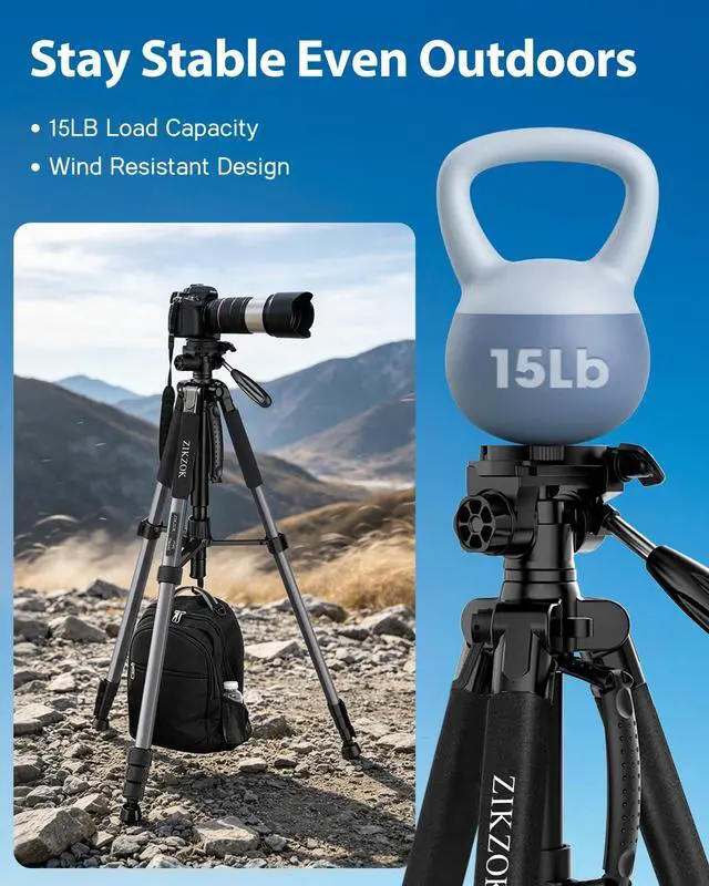 Alt view image 3 of 7 - 75" Camera Tripod Stand, Heavy Duty with Remote for DSLR iPad iPhone