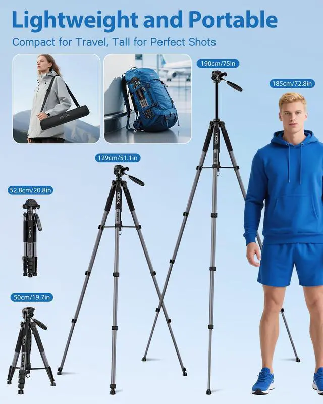 Alt view image 4 of 7 - 75" Camera Tripod Stand, Heavy Duty with Remote for DSLR iPad iPhone