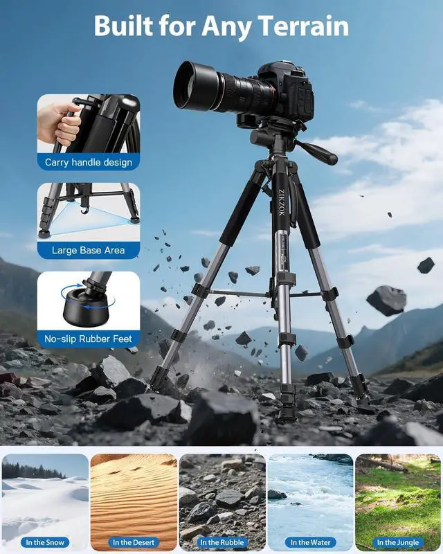 Alt view image 6 of 7 - 75" Camera Tripod Stand, Heavy Duty with Remote for DSLR iPad iPhone