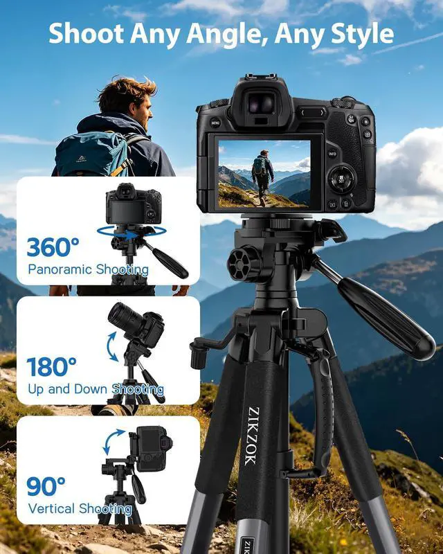 Alt view image 7 of 7 - 75" Camera Tripod Stand, Heavy Duty with Remote for DSLR iPad iPhone