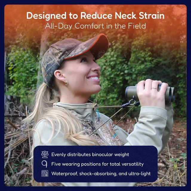 Alt view image 3 of 7 - Premium Binocular Harness - Adjustable Chest Strap for Hunting, Birding & Hiking - Comfortable Waterproof Quick-Release System (Black)